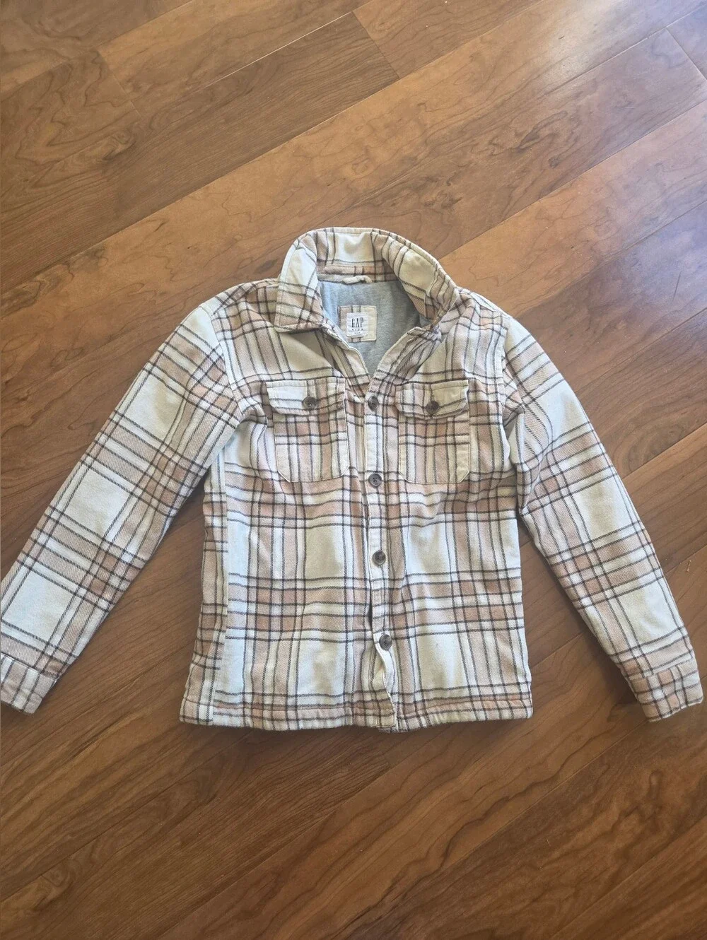 GAP Kids Cream & Brown Plaid Button-Front Jacket Size Large